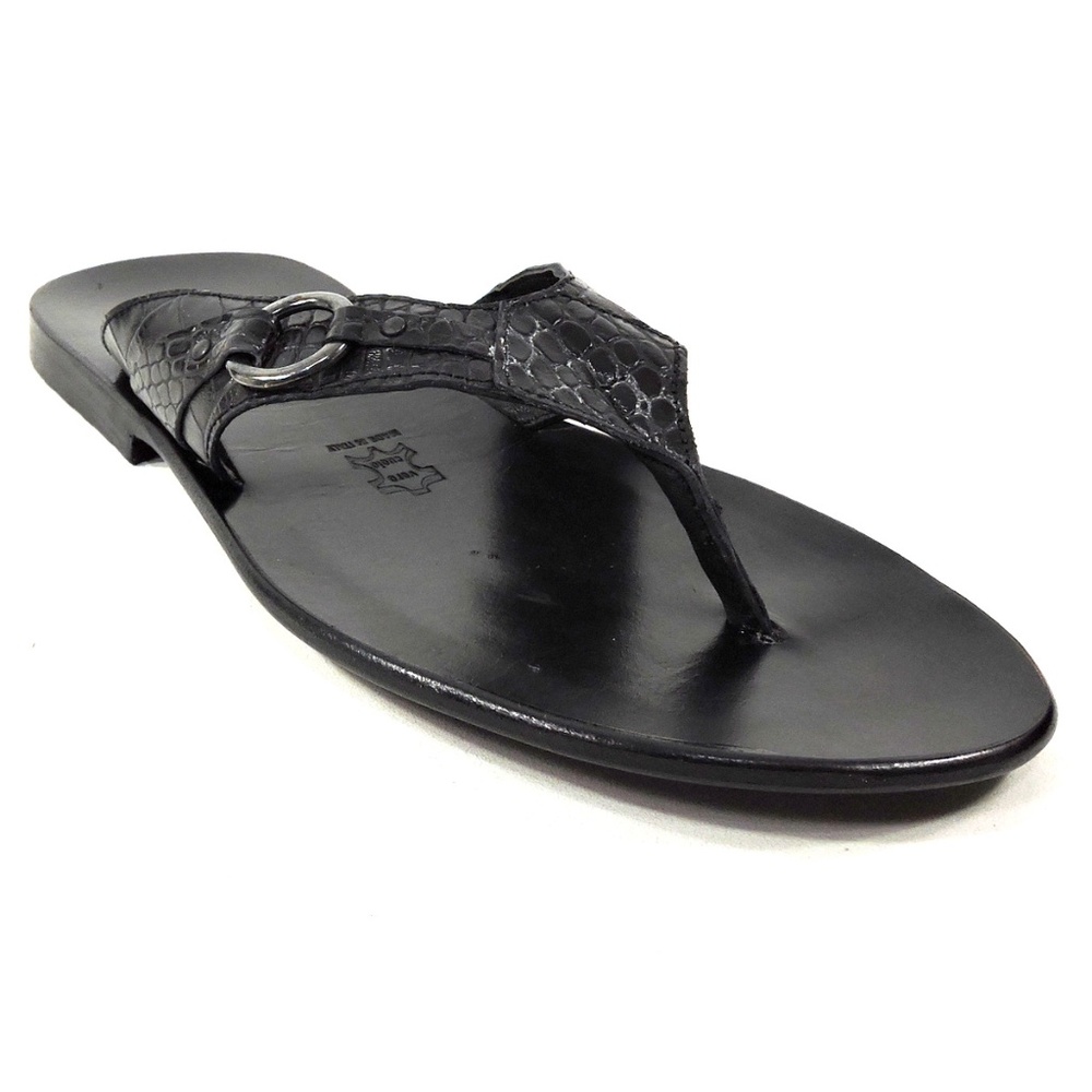 GOODMAN 🇮🇹 MEN'S BLACK LEATHER FLAT SUMMER SANDALS